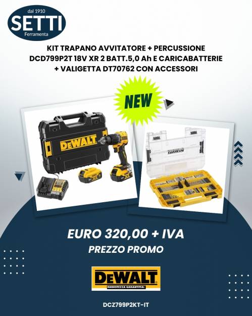 Kit Trapano Avvitatore con Percussione DeWalt DCD799P2T con Cassetta Accessoriata DT70762