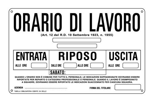 Cartello Orari Di Lavoro