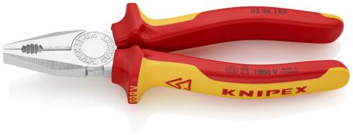 KNIPEX 03 06 180 Pinza universale 180 mm cromata isolati con manici rivestiti in