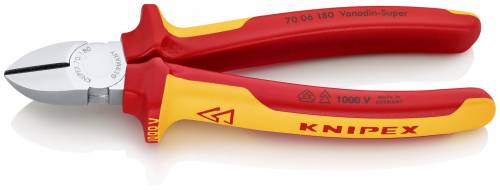 KNIPEX 70 06 180 Tronchese laterale per meccanica 180 mm cromata isolati con man